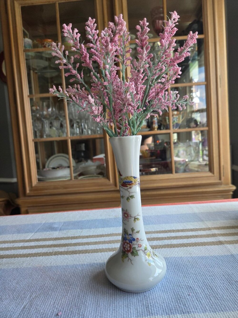 Vintage Bud Vase Rochard Limoges France Porcelain Floral + Peacock 7.75" hi